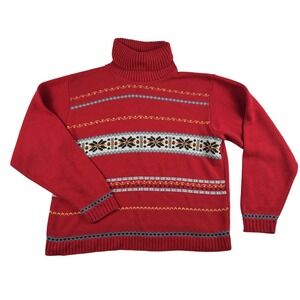Vintage Best United Garment Sweater Womens Medium Red Turtleneck Fair Isle 90s